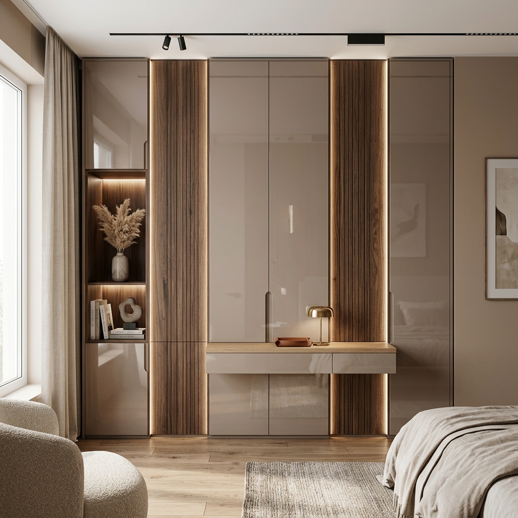 Современный встроенный шкаф с подсветкой
