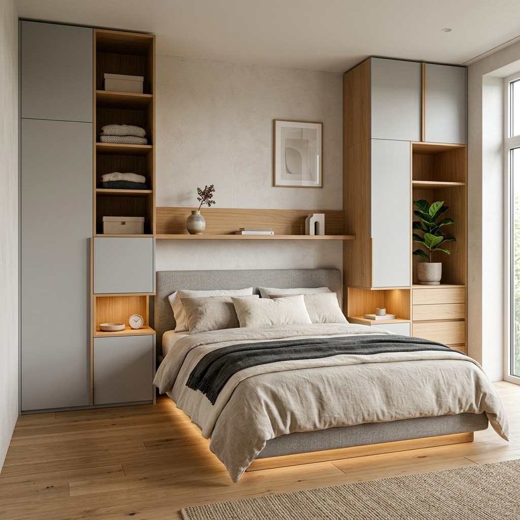Встроенные шкафы вокруг кровати