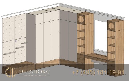 Угловая детская мебель с рабочей зоной и шкафами