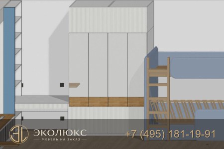 Угловая детская мебель с рабочей зоной и шкафами фото 5