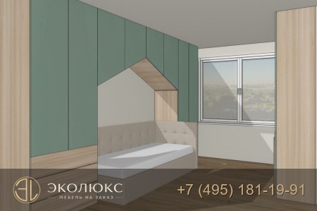 Угловая детская мебель с рабочей зоной и шкафами фото 6