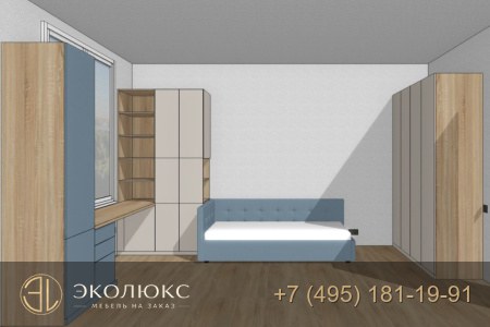 Угловая детская мебель с рабочей зоной и шкафами фото 8